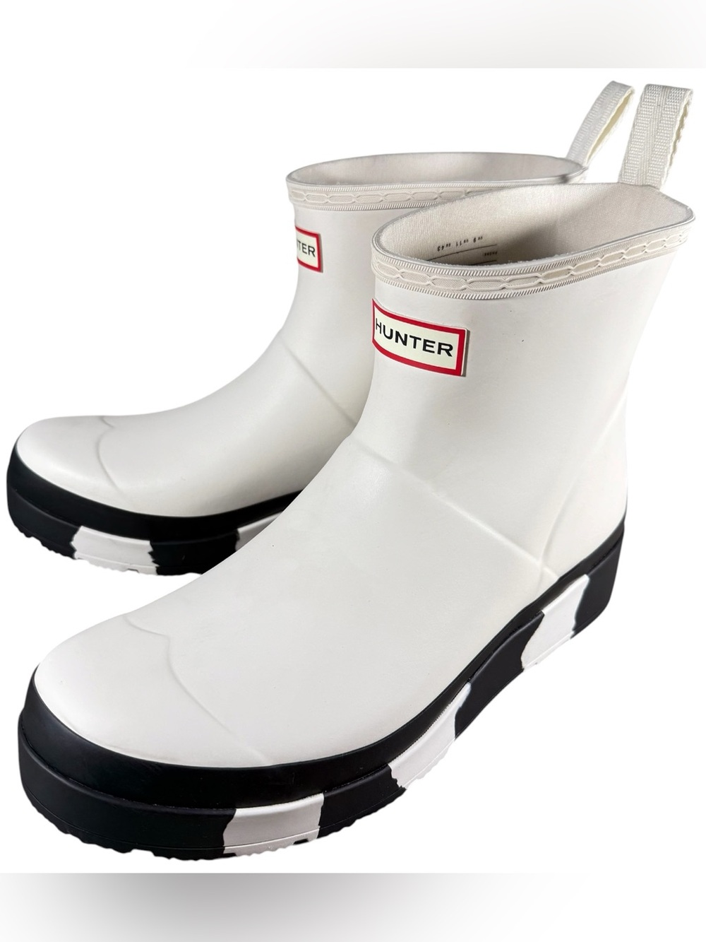 Hunter Women's Play Short Striped Sole Rain Boots White Black Sz 11 US - 9 UK